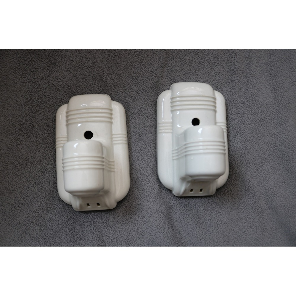 PAULDING Vintage Art Deco Porcelain Wall Sconce Light Fixture Pair White Ribbed